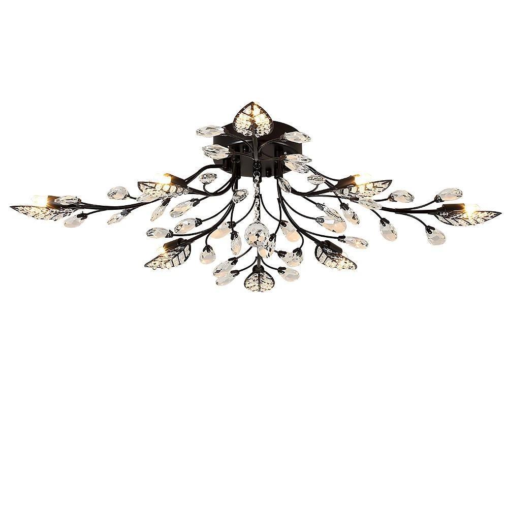 Luminara | Elegant Black Crystal Branch Semi-Flush Mount Chandelier