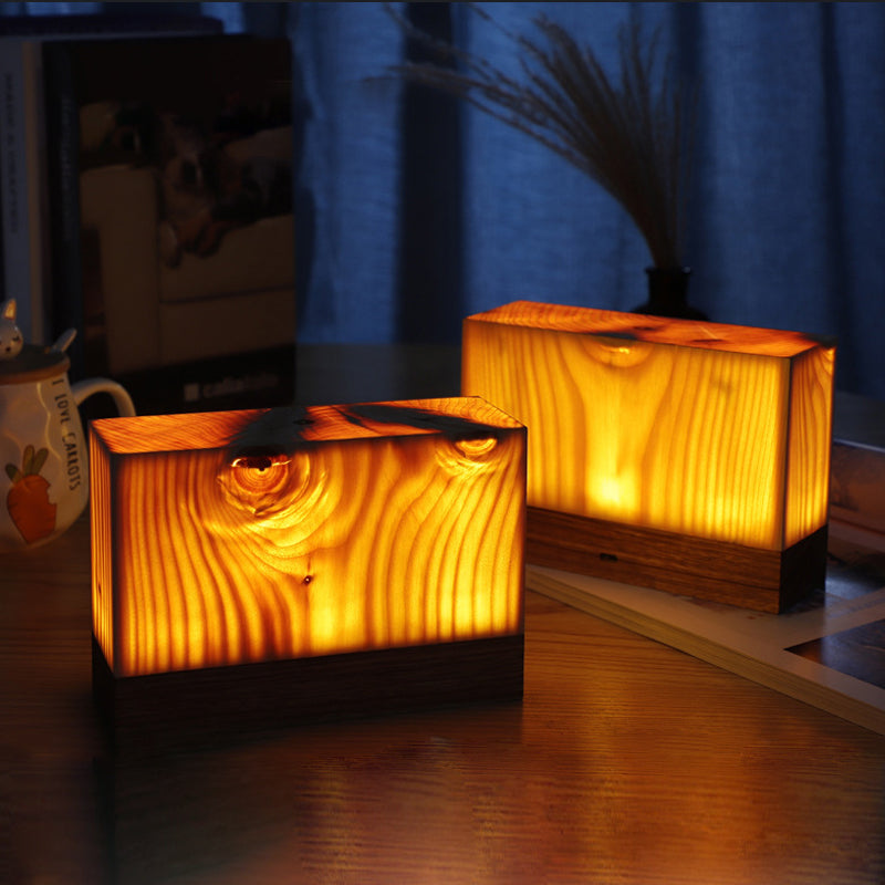 PineGlow | Stylish Modern Cordless Wood Grain Table Lamp 10