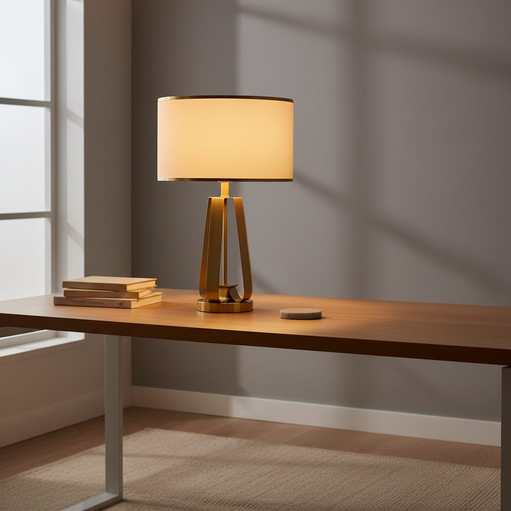 Luminara | Modern Elegant Geometric Table Lamp with Faux Silk Shade