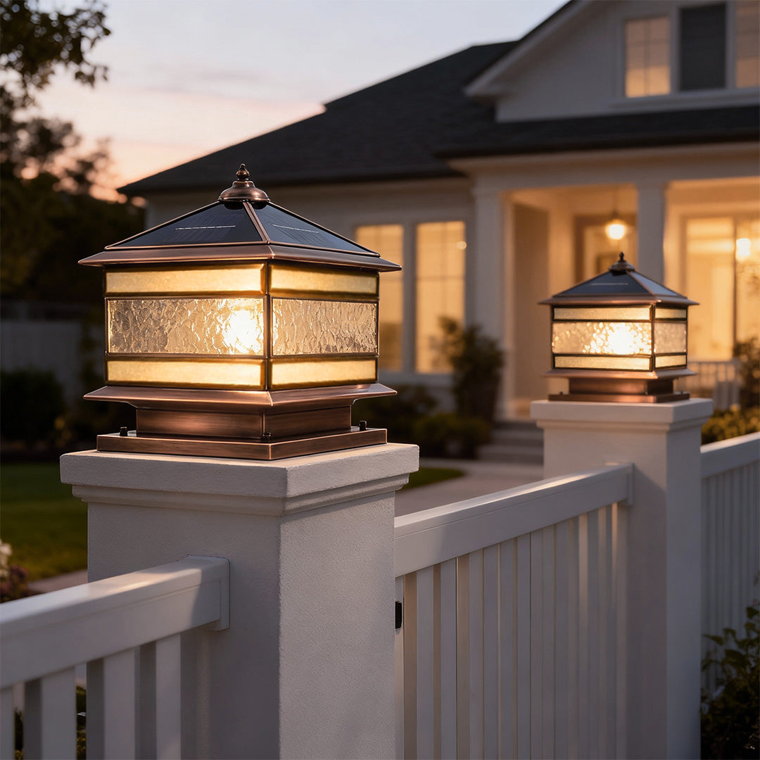 Elegant Solar Garden Lights | Retro Copper Pillar Light with Dual Power Options | Perfect for Outdoor Ambiance 0
