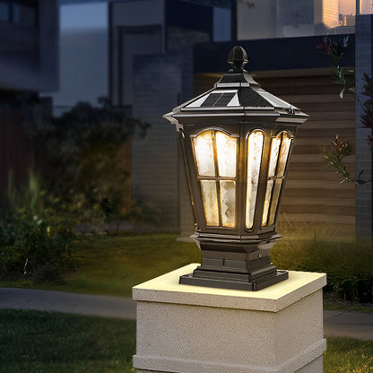 Elegant Stone Pillar Light | Solar Outdoor Light with Dual Power Supply | Retro Pavilion Design for Stylish Illumination 0