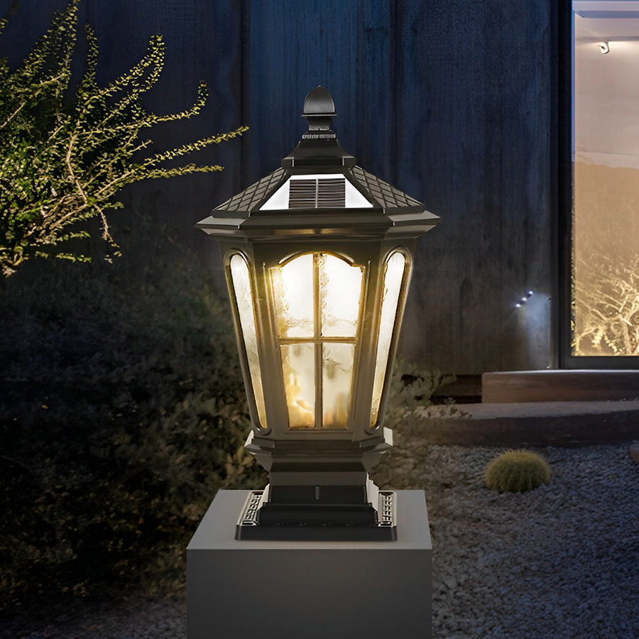 Elegant Stone Pillar Light | Solar Outdoor Light with Dual Power Supply | Retro Pavilion Design for Stylish Illumination 2