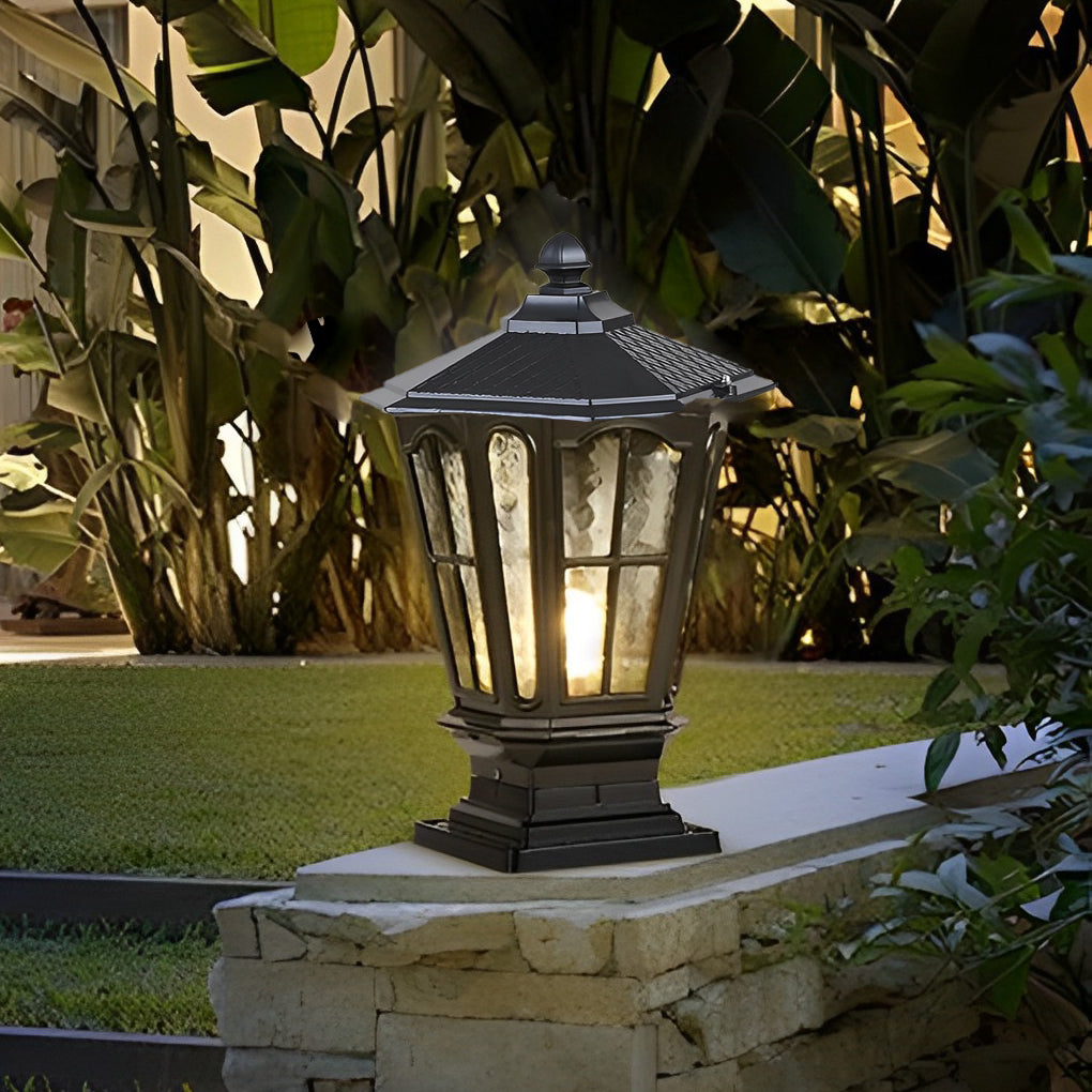 Elegant Stone Pillar Light | Solar Outdoor Light with Dual Power Supply | Retro Pavilion Design for Stylish Illumination 4