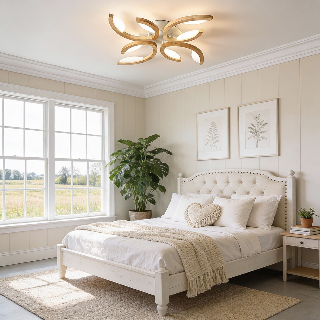 FloraLight | Elegant Natural Wood LED Flush Mount Ceiling Light