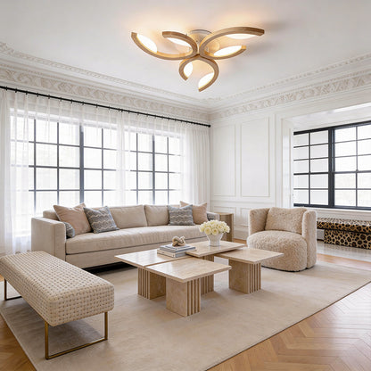 FloraLight | Elegant Natural Wood LED Flush Mount Ceiling Light
