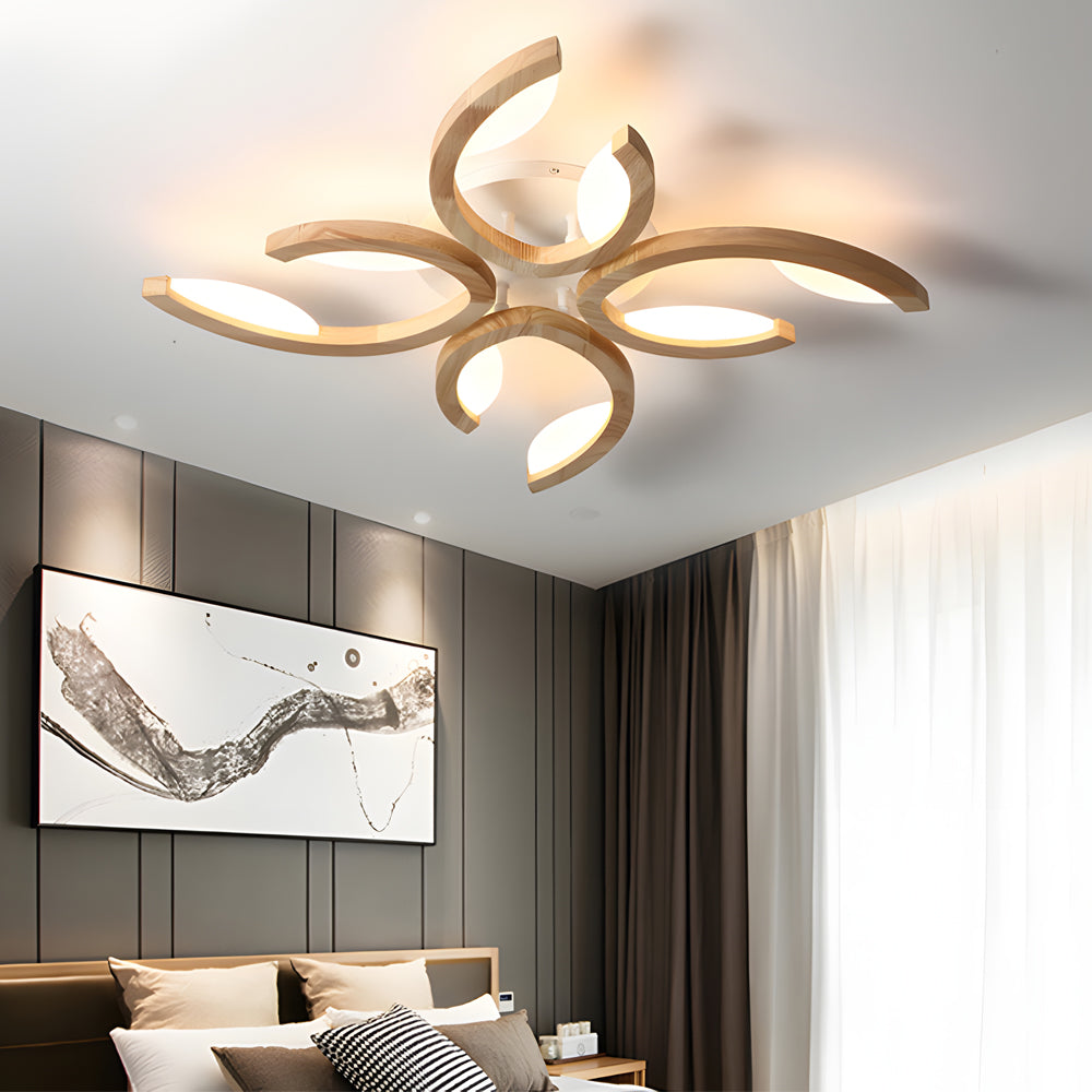 FloraLight | Elegant Natural Wood LED Flush Mount Ceiling Light