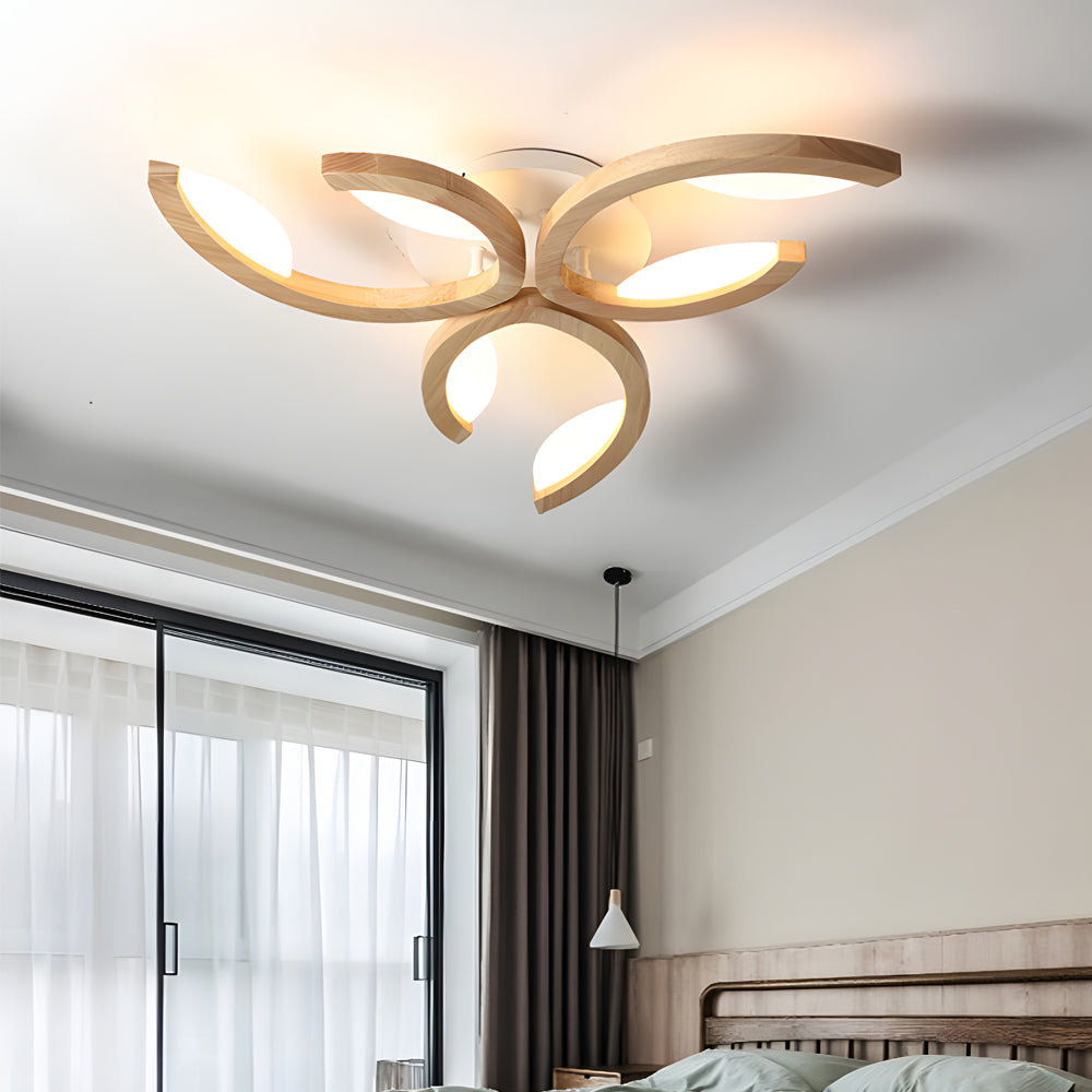 FloraLight | Elegant Natural Wood LED Flush Mount Ceiling Light