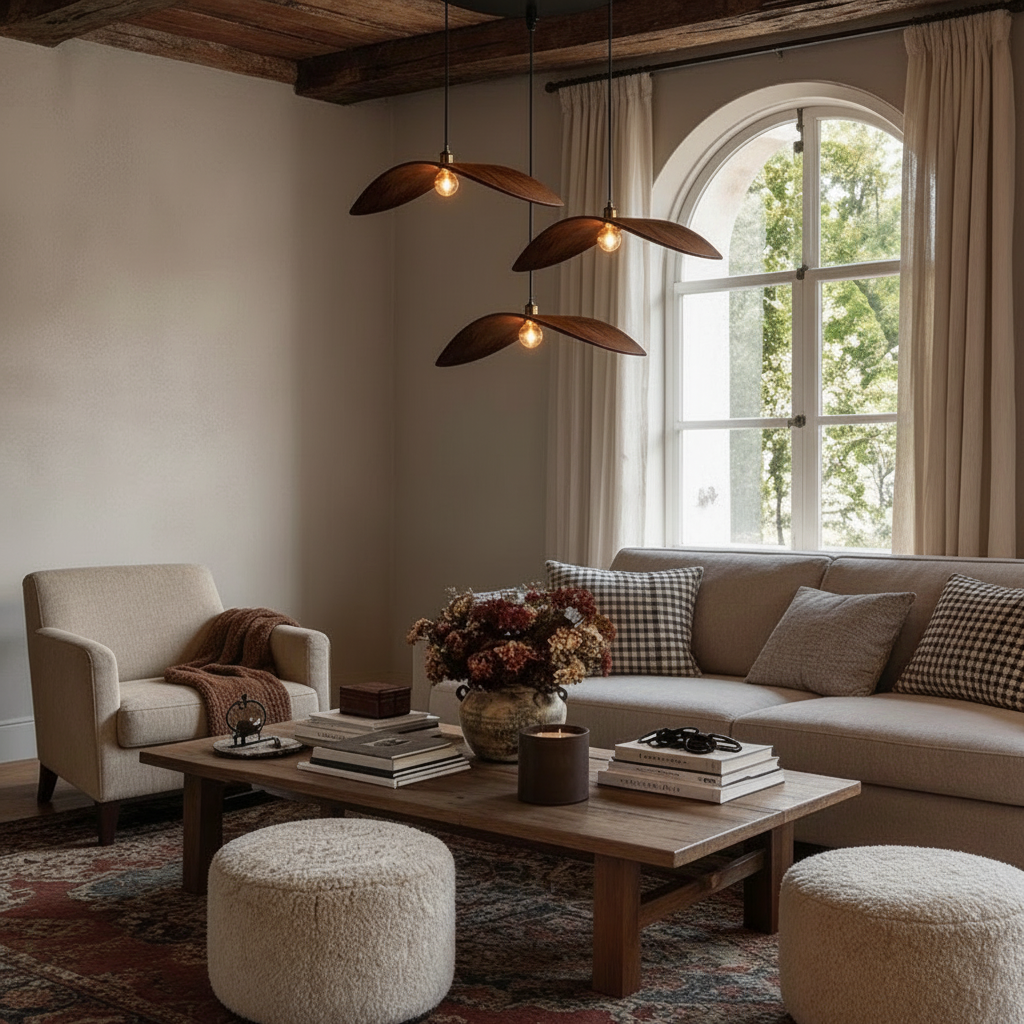WabiSabiGlow | Elegant Natural Walnut Wood Kitchen Pendant Lighting