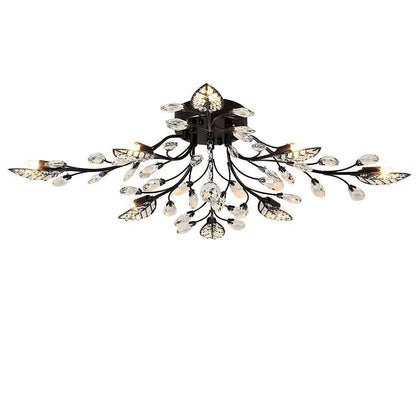 Luminara | Elegant Black Crystal Branch Semi-Flush Mount Chandelier