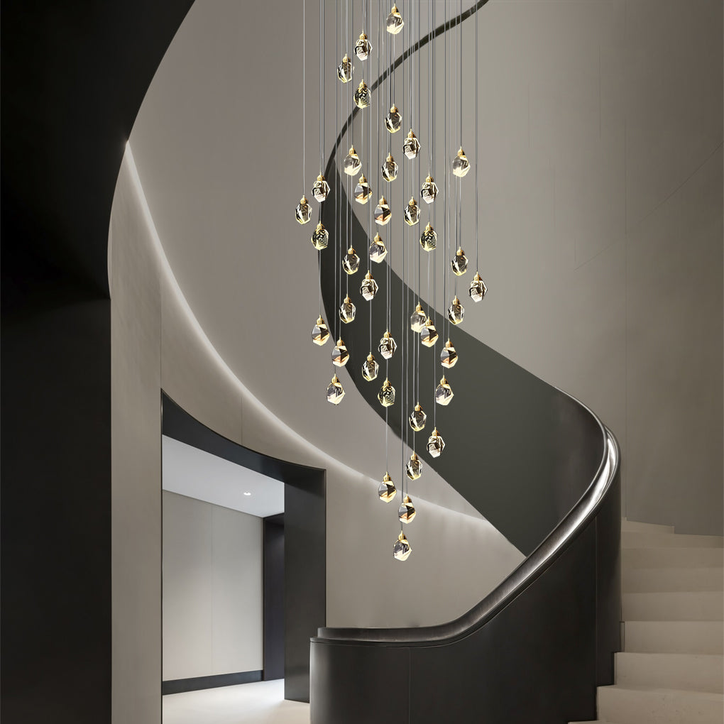 Luminara | Elegant Modern Spiral Crystal Chandelier for Staircase Lighting