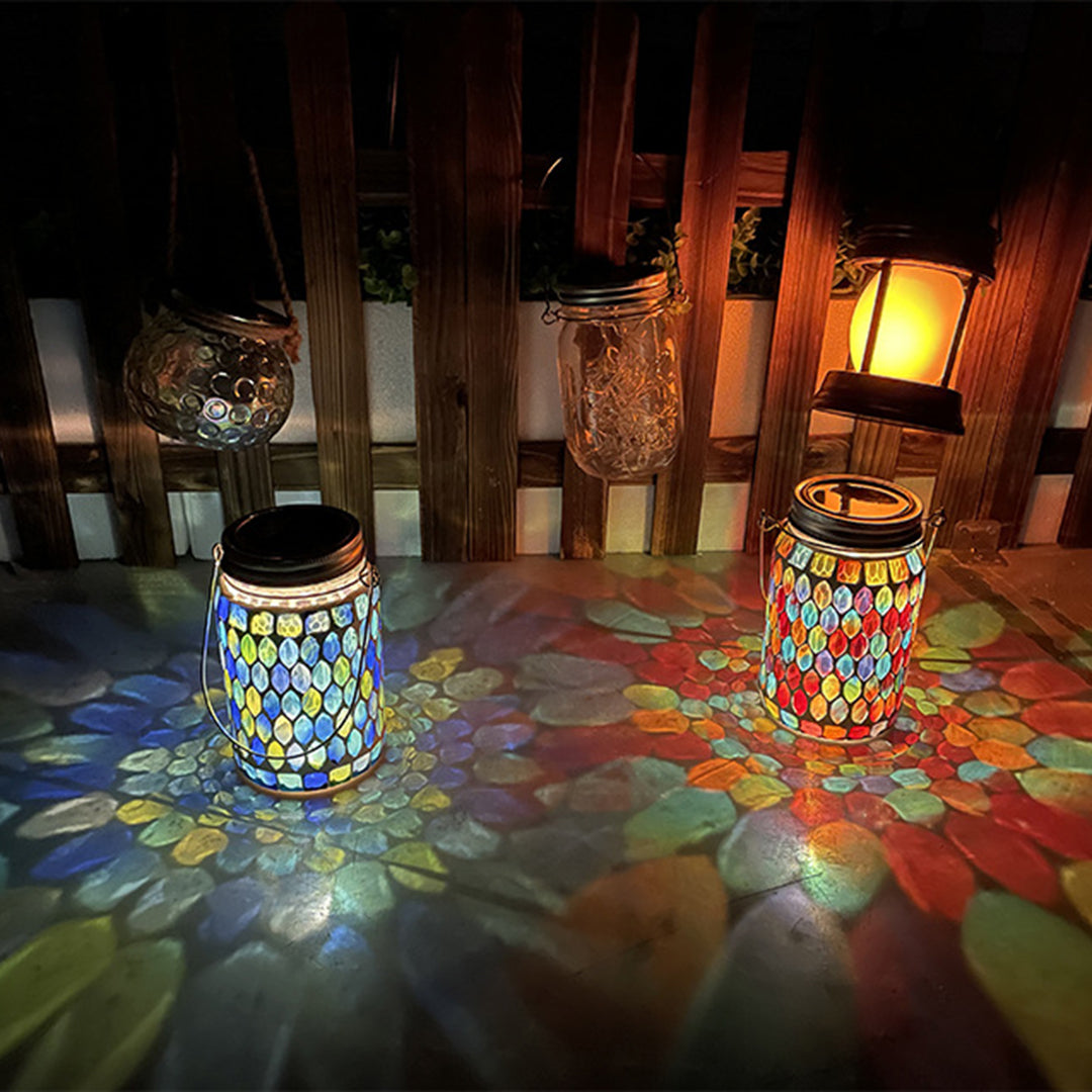 MosaicGlow | Vibrant Handcrafted Solar Glass Outdoor Lantern 0