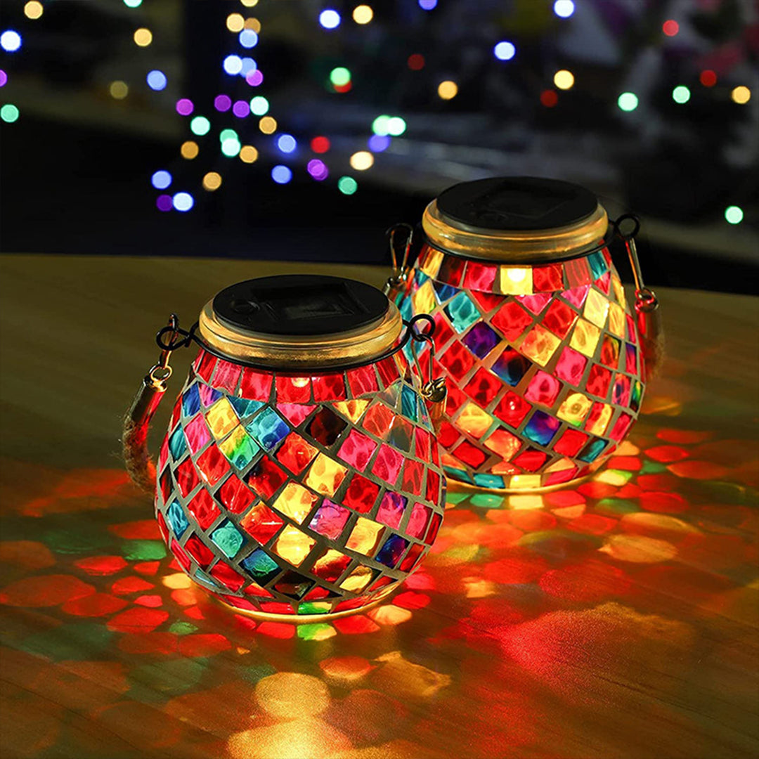 MosaicGlow | Vibrant Handcrafted Solar Glass Outdoor Lantern 2