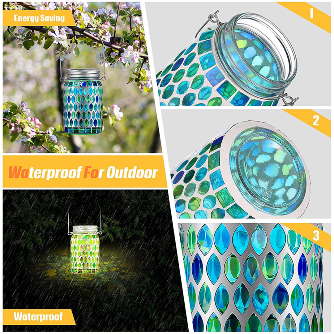 MosaicGlow | Vibrant Handcrafted Solar Glass Outdoor Lantern 8