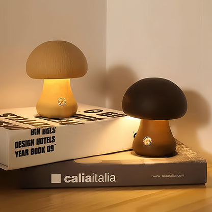 MushroomGlow | Charming Natural Wood Battery Operated Table Lamp 2