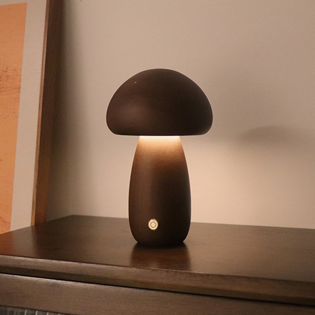 MushroomGlow | Charming Natural Wood Battery Operated Table Lamp 3