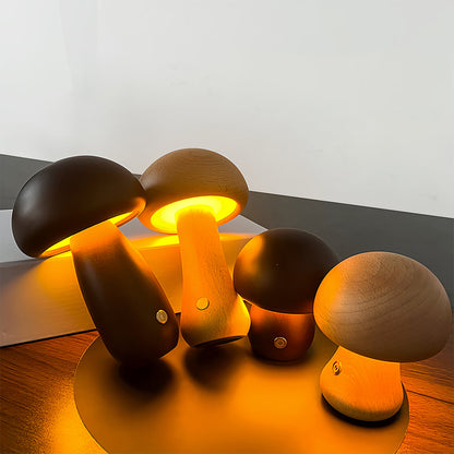 MushroomGlow | Charming Natural Wood Battery Operated Table Lamp 6