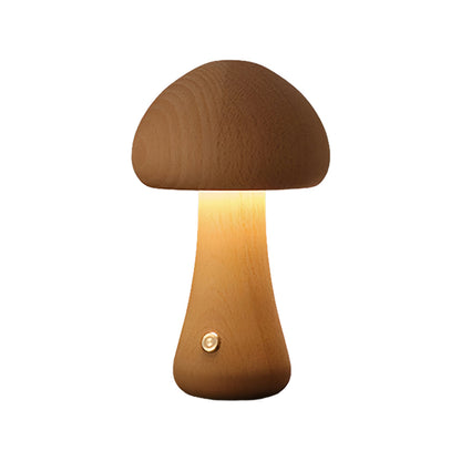 MushroomGlow | Charming Natural Wood Battery Operated Table Lamp 8
