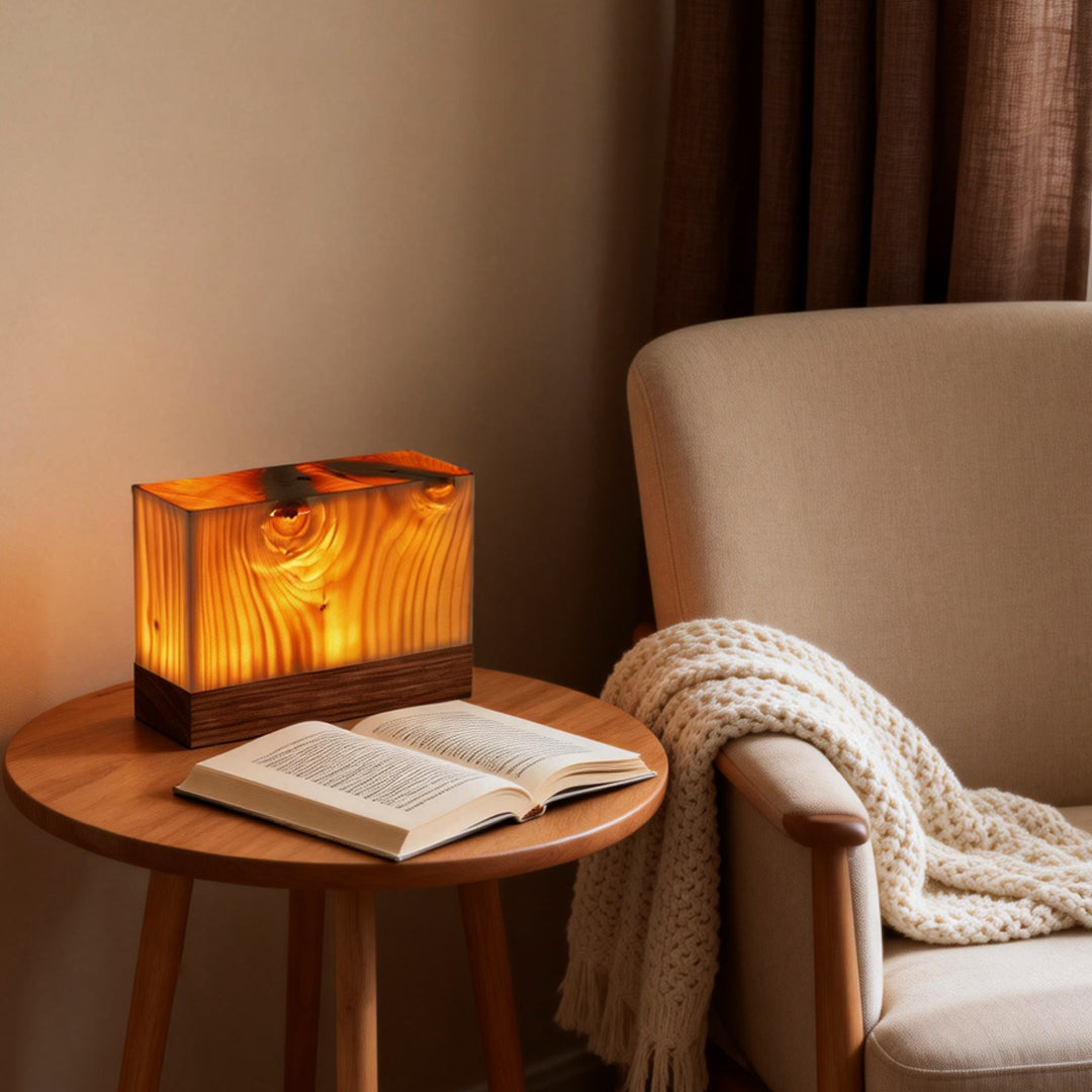 PineGlow | Stylish Modern Cordless Wood Grain Table Lamp 2