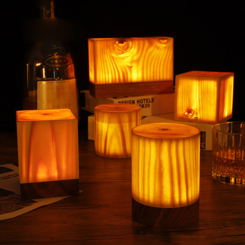 PineGlow | Stylish Modern Cordless Wood Grain Table Lamp 3