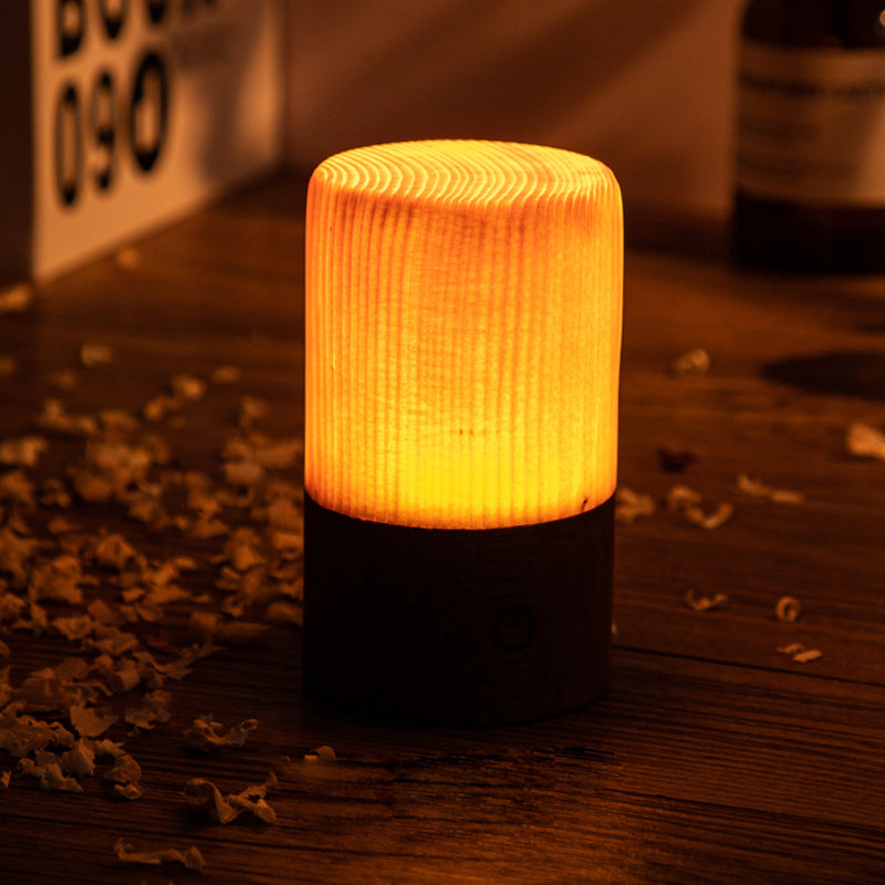 PineGlow | Stylish Modern Cordless Wood Grain Table Lamp 8