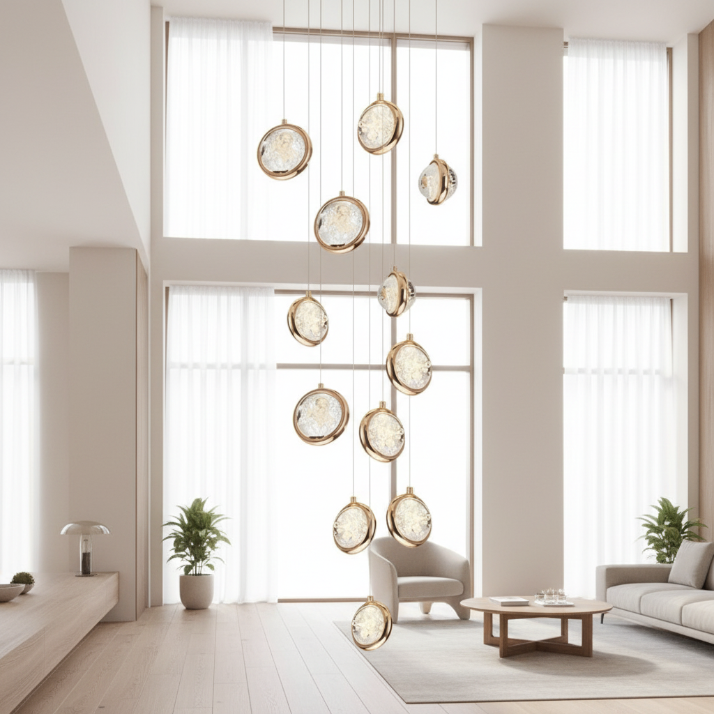 Luminara | Elegant Modern Crystal Staircase Chandelier with Adjustable Height
