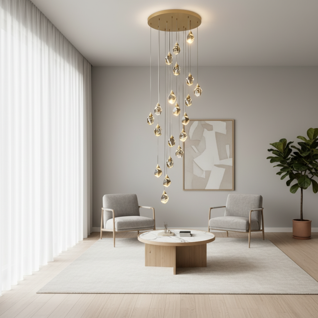 Luminara | Elegant Modern Spiral Crystal Chandelier for Staircase Lighting