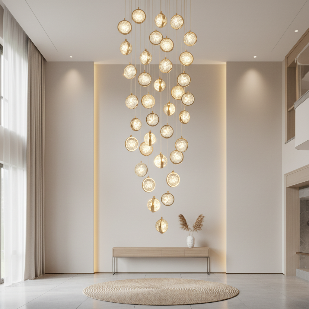Luminara | Elegant Modern Crystal Staircase Chandelier with Adjustable Height