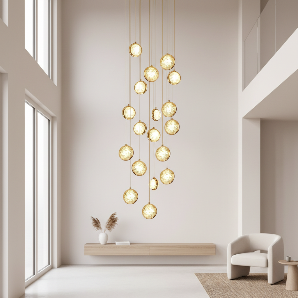 Luminara | Elegant Modern Crystal Staircase Chandelier with Adjustable Height