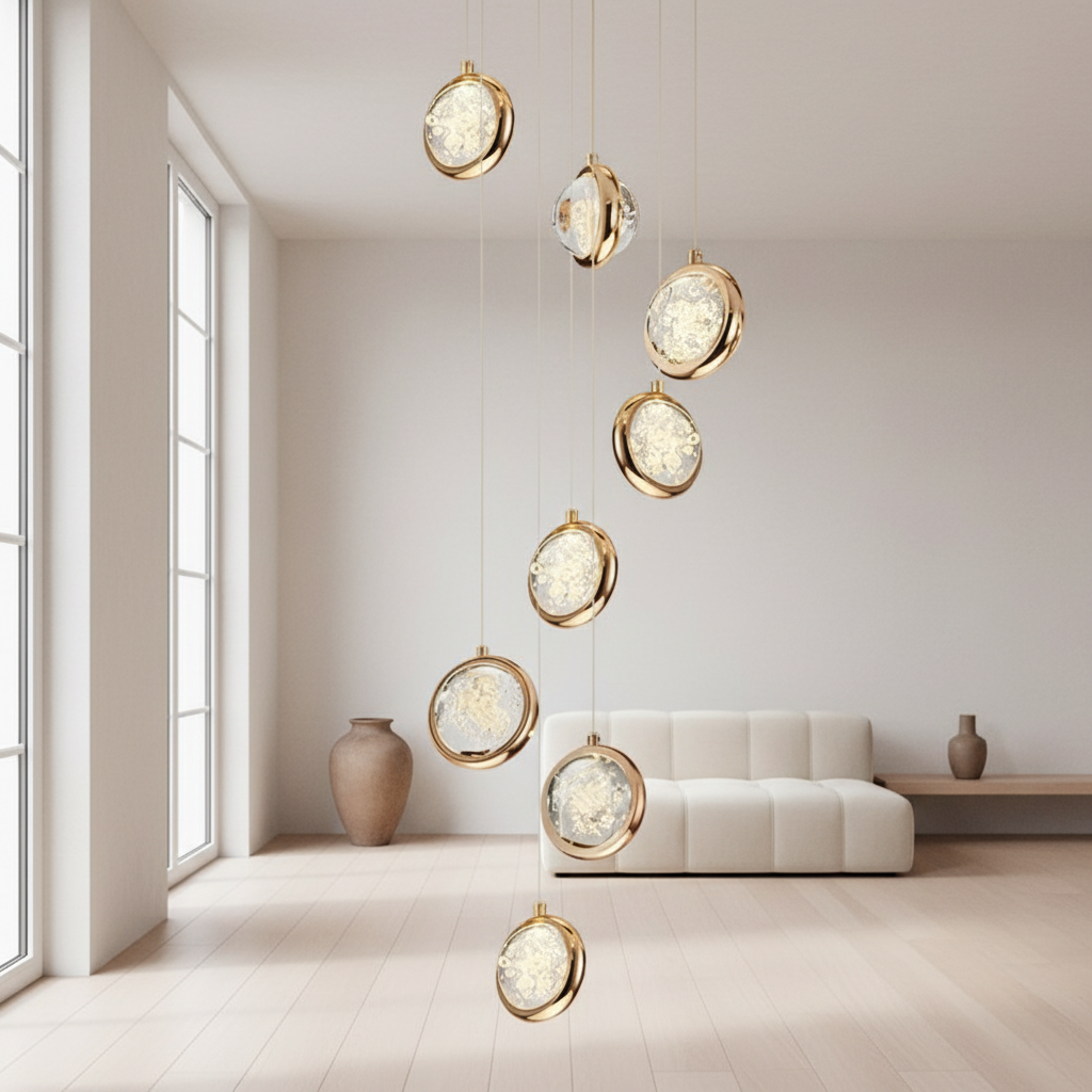 Luminara | Elegant Modern Crystal Staircase Chandelier with Adjustable Height