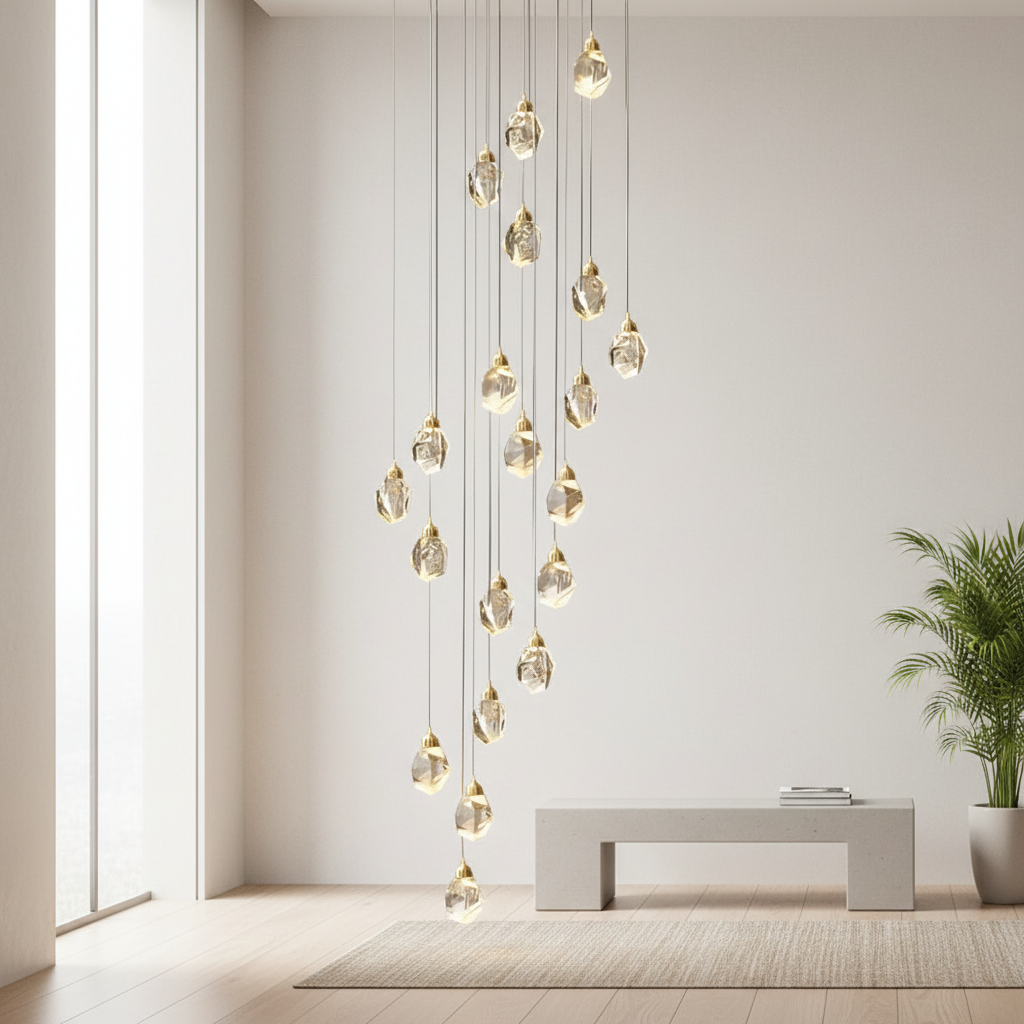 Luminara | Elegant Modern Spiral Crystal Chandelier for Staircase Lighting