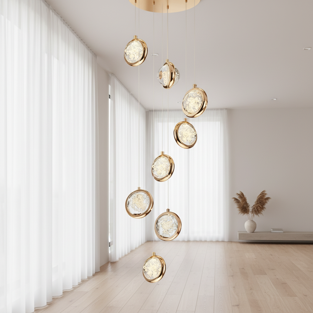 Luminara | Elegant Modern Crystal Staircase Chandelier with Adjustable Height