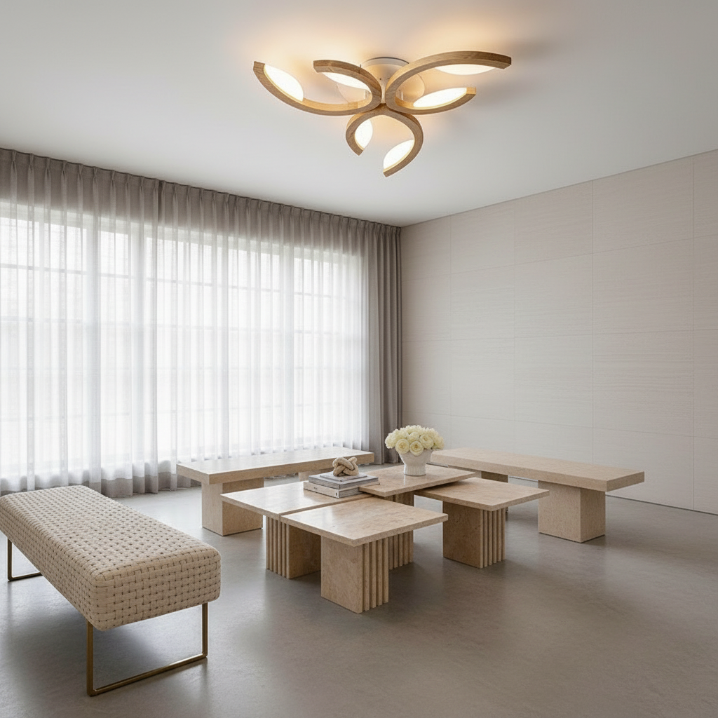 FloraLight | Elegant Natural Wood LED Flush Mount Ceiling Light