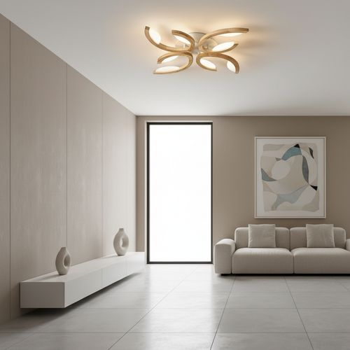 FloraLight | Elegant Natural Wood LED Flush Mount Ceiling Light