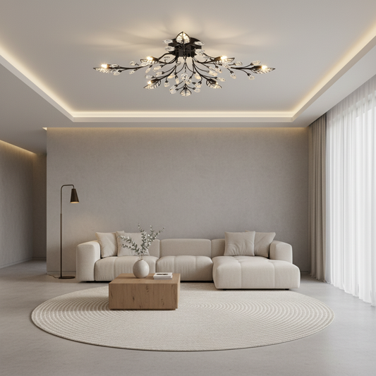 Luminara | Elegant Black Crystal Branch Semi-Flush Mount Chandelier