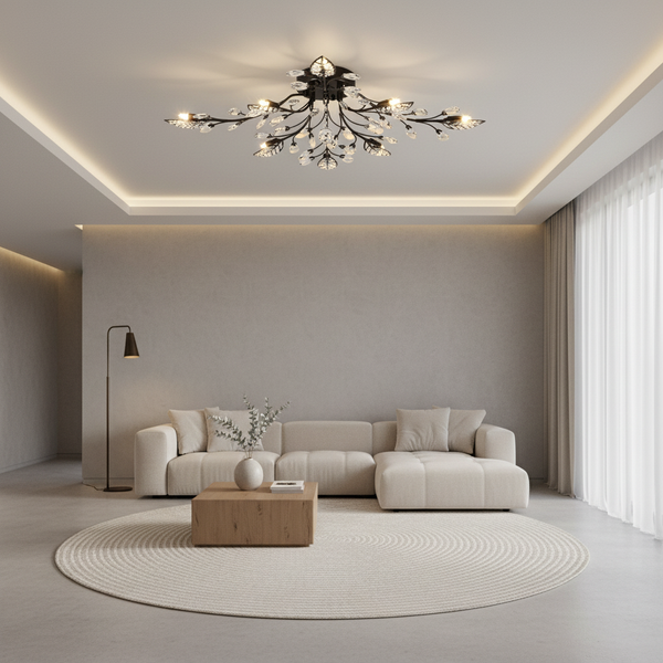 Luminara | Elegant Black Crystal Branch Semi-Flush Mount Chandelier