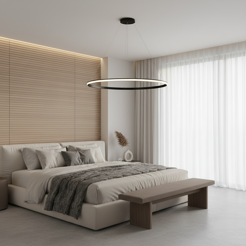 Lunara | Modern Elegant Black Aluminum LED Ring Chandelier