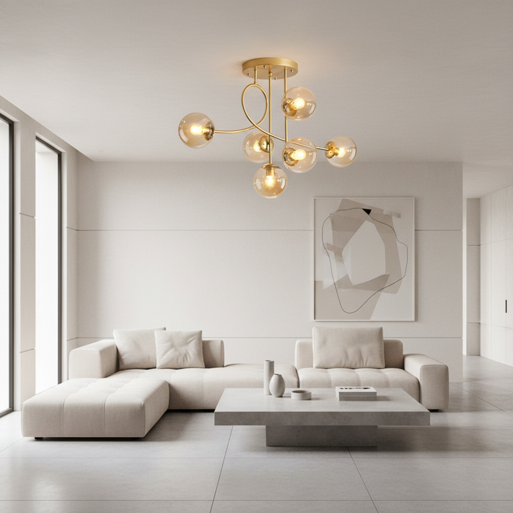 Lunaria | Elegant Modern Gold Semi-Flush Mount Chandelier Light Fixture