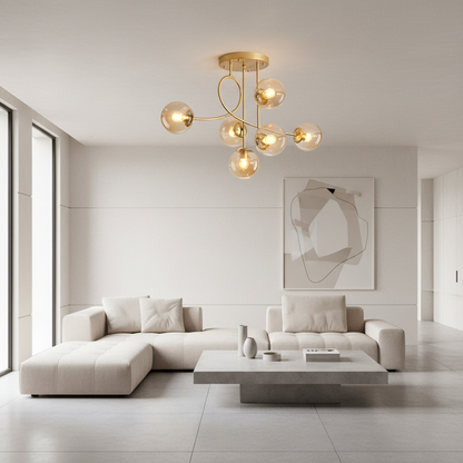 Lunaria | Elegant Modern Gold Semi-Flush Mount Chandelier Light Fixture