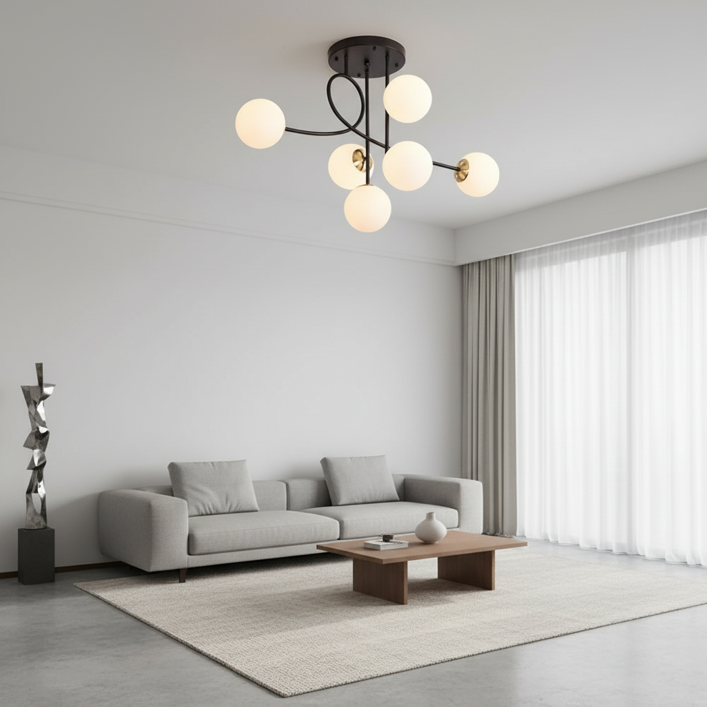 Lunaria | Elegant Modern Gold Semi-Flush Mount Chandelier Light Fixture
