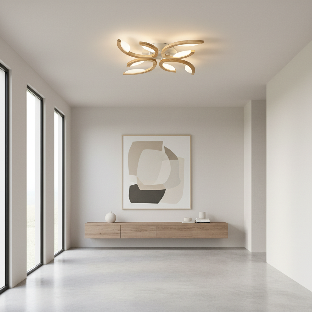 FloraLight | Elegant Natural Wood LED Flush Mount Ceiling Light