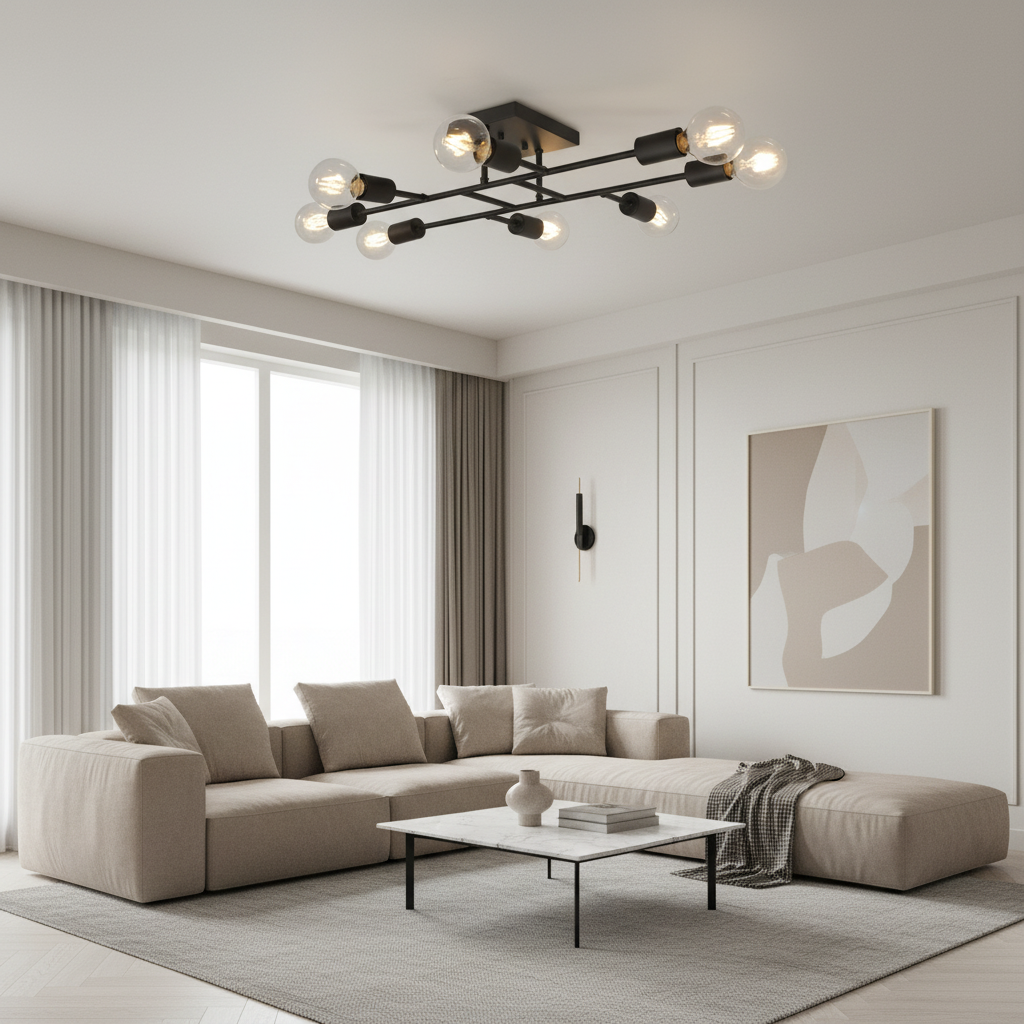 BrassElegance | Vintage Elegant 8-Light Semi Flush Mount Ceiling Light
