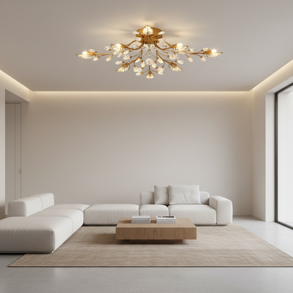 Luminara | Elegant Black Crystal Branch Semi-Flush Mount Chandelier