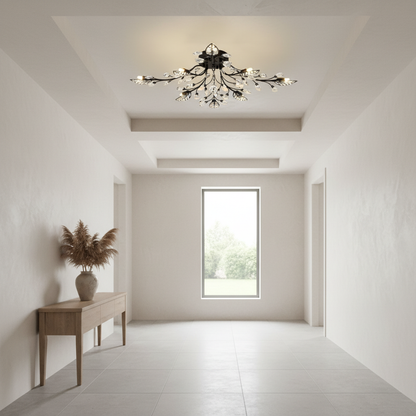 Luminara | Elegant Black Crystal Branch Semi-Flush Mount Chandelier