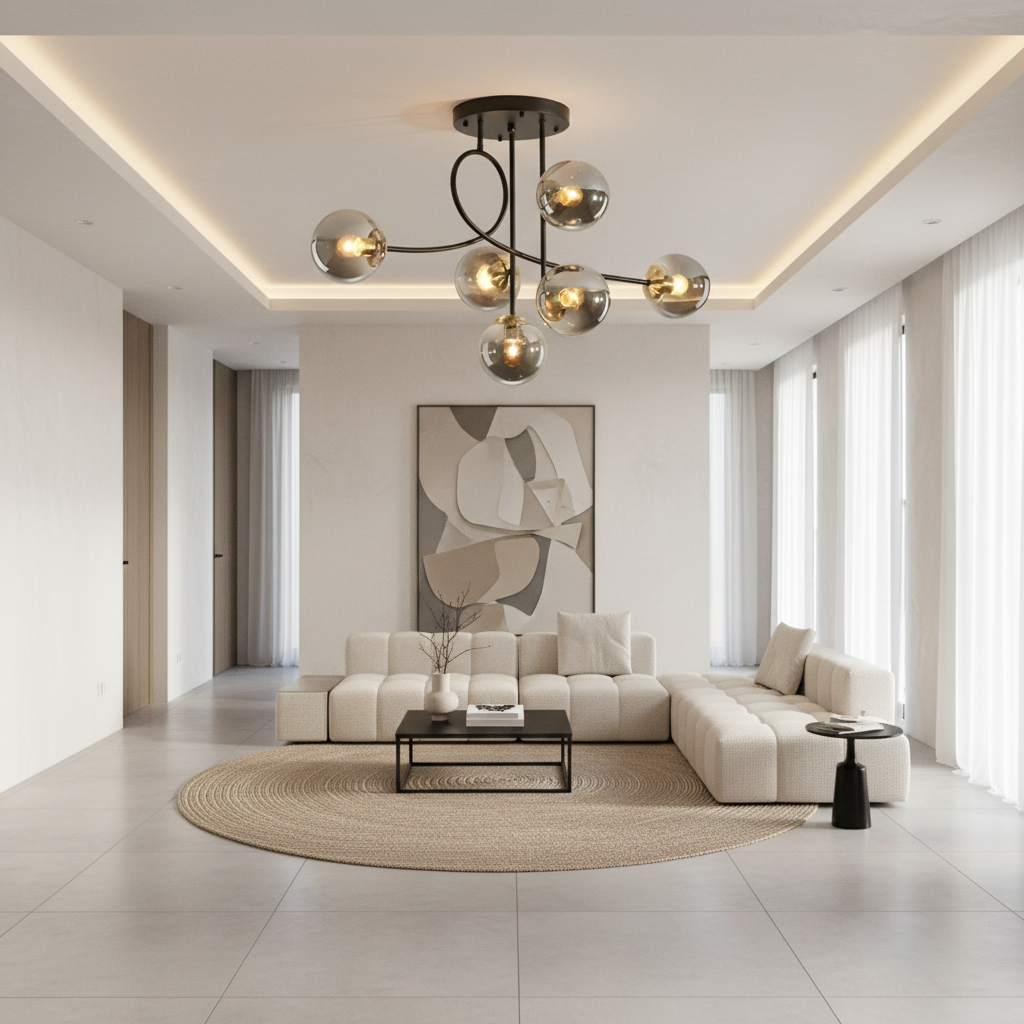 Lunaria | Elegant Modern Gold Semi-Flush Mount Chandelier Light Fixture