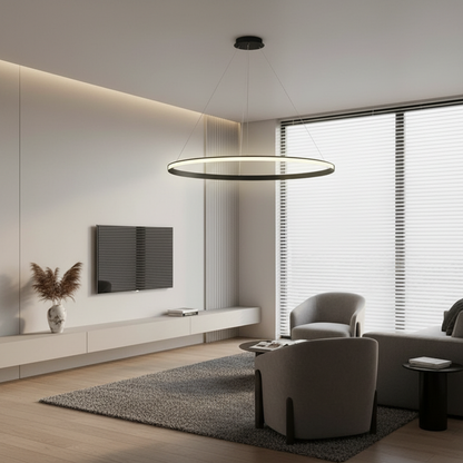 Lunara | Modern Elegant Black Aluminum LED Ring Chandelier