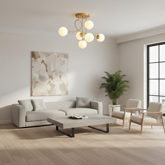 Lunaria | Elegant Modern Gold Semi-Flush Mount Chandelier Light Fixture