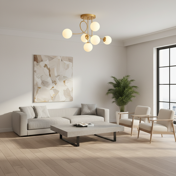 Lunaria | Elegant Modern Gold Semi-Flush Mount Chandelier Light Fixture