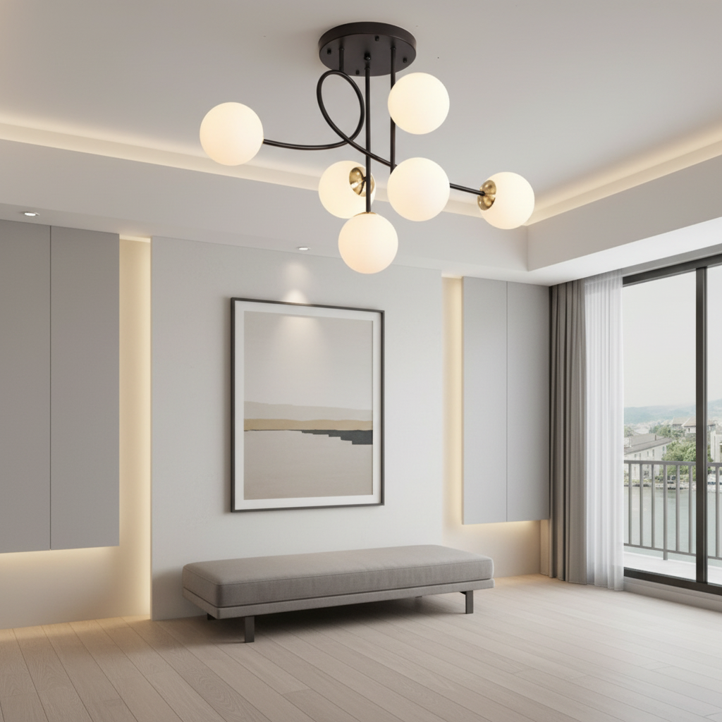 Lunaria | Elegant Modern Gold Semi-Flush Mount Chandelier Light Fixture