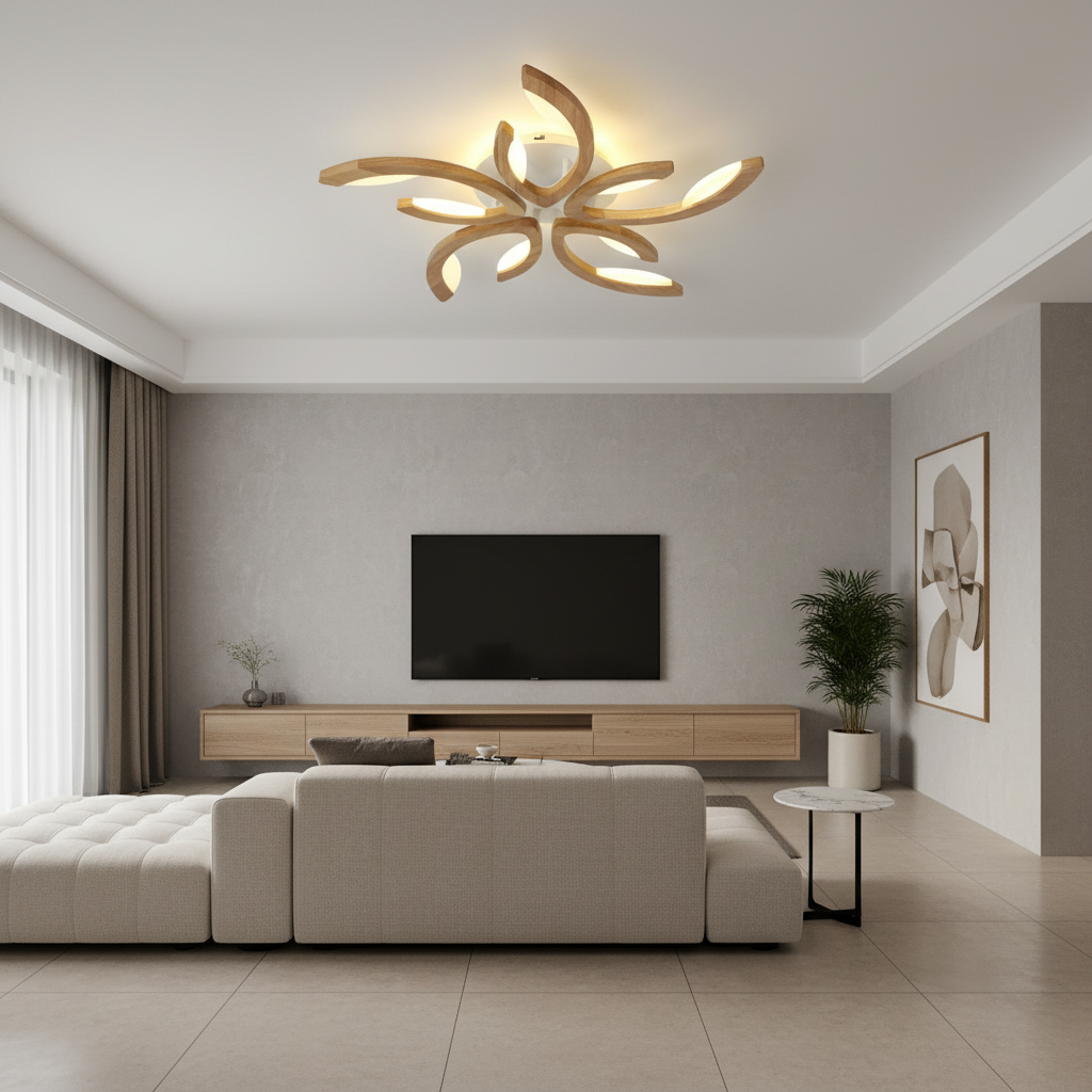 FloraLight | Elegant Natural Wood LED Flush Mount Ceiling Light