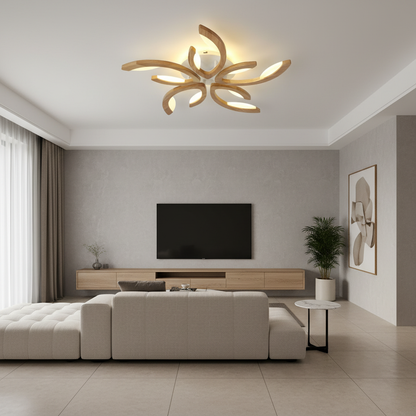 FloraLight | Elegant Natural Wood LED Flush Mount Ceiling Light
